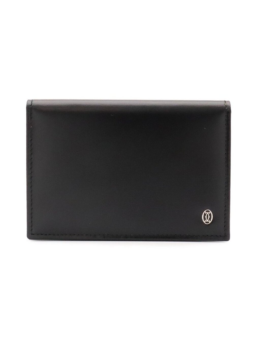 Cartier Pasha Line Card Case Business Calf Leather Black Silver